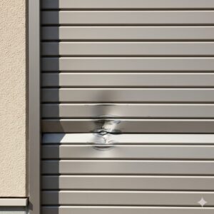 スラットがへこんで変形したシャッターの状態